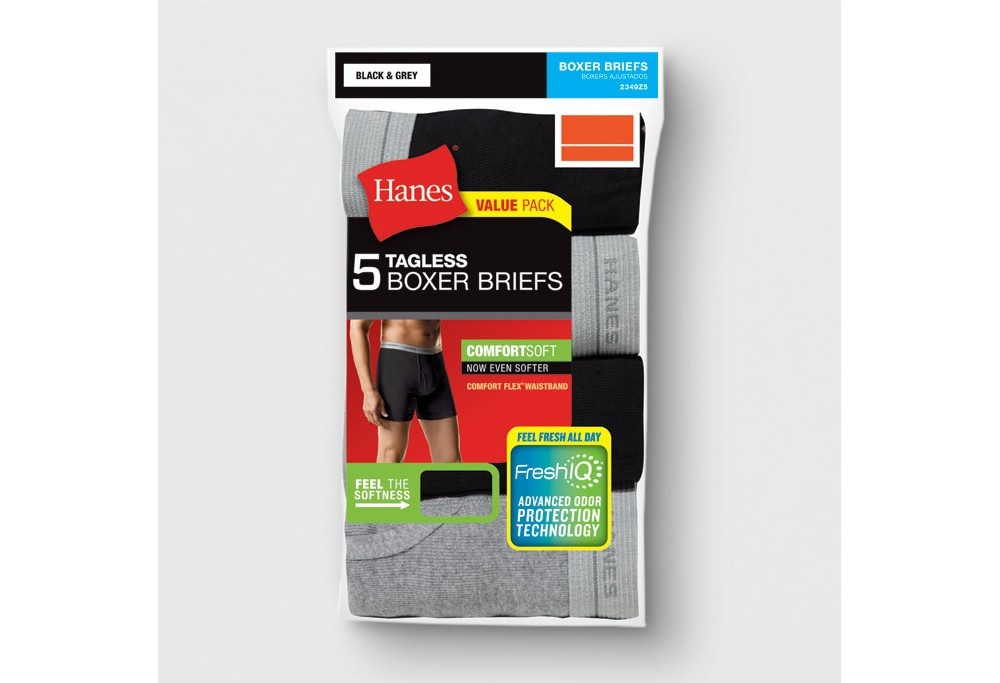 slide 2 of 2, Hanes Men's r Briefs - XL - Black/Gray, 5 ct