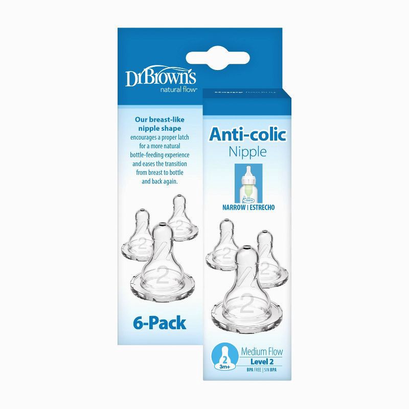 slide 2 of 15, Dr. Brown's Level 2 Narrow Baby Bottle Silicone Nipple, Medium Flow - 6pk - 3m+, 6 ct