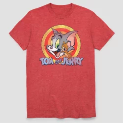 Warner Bros. Men's Tom and Jerry Circle Short Sleeve Graphic Crewneck T-Shirt - Red M