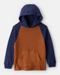 Oshkosh Boys Waffle Knit Color Block Hoodie Brown 6