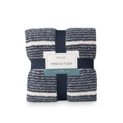 BERKSHIRE BLANKET Berkshire Printed Retro Comfort Plush Throw Navy, 50 In X 70 In