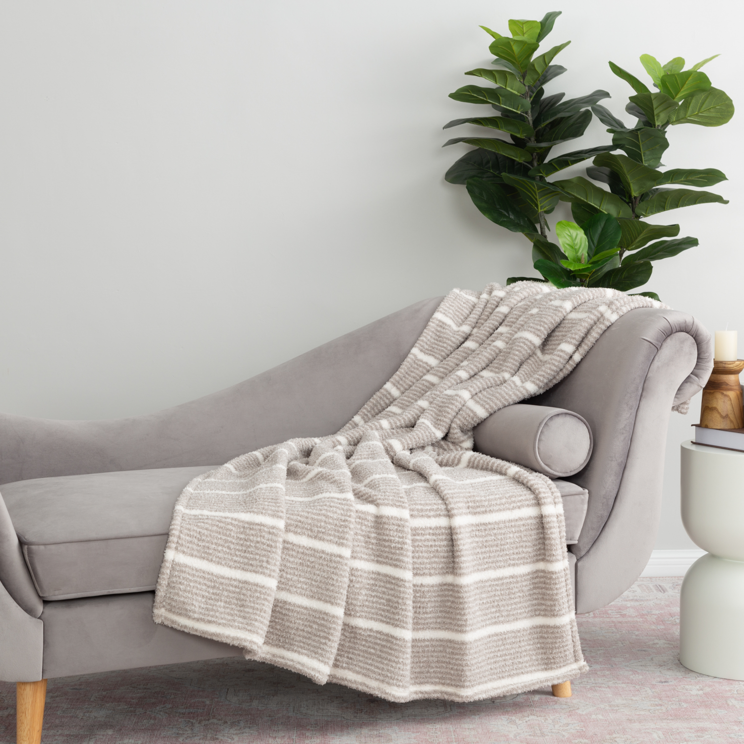 slide 2 of 4, BERKSHIRE BLANKET Berkshire Printed Retro Comfort Plush Throw Light Grey, 50 In X 70 In, 50 x 70