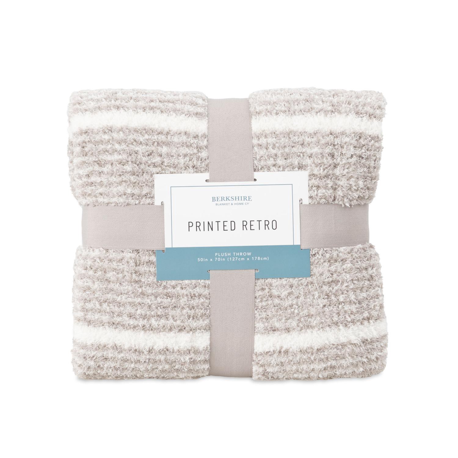 slide 1 of 4, BERKSHIRE BLANKET Berkshire Printed Retro Comfort Plush Throw Light Grey, 50 In X 70 In, 50 x 70