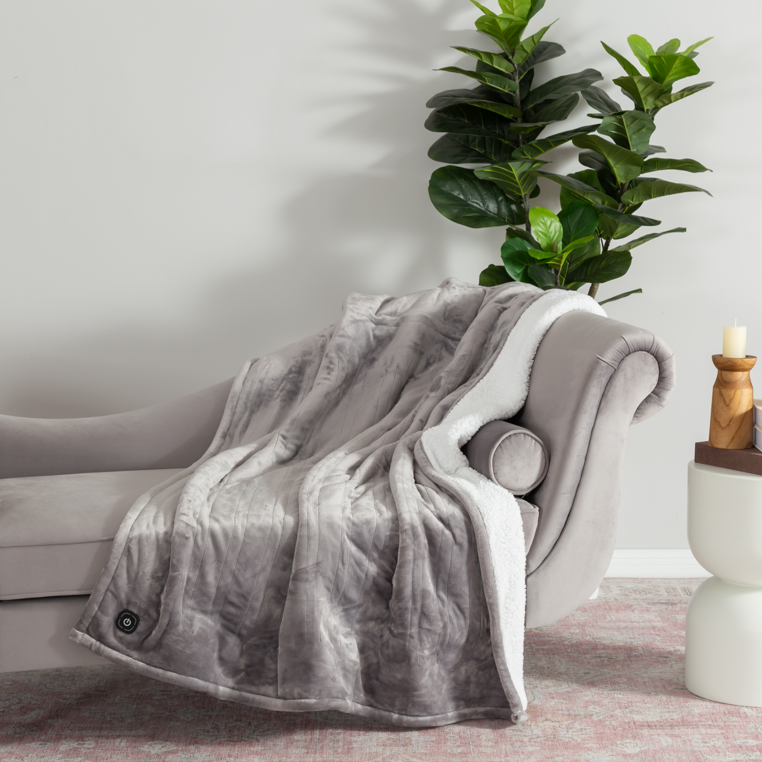 slide 4 of 4, BERKSHIRE BLANKET Berkshire Velvetloft Heated Throw, 50 in x 60 in, Grey, 50 inx60 in