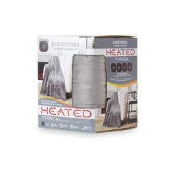 BERKSHIRE BLANKET Berkshire Velvetloft Heated Throw, 50 in x 60 in, Grey