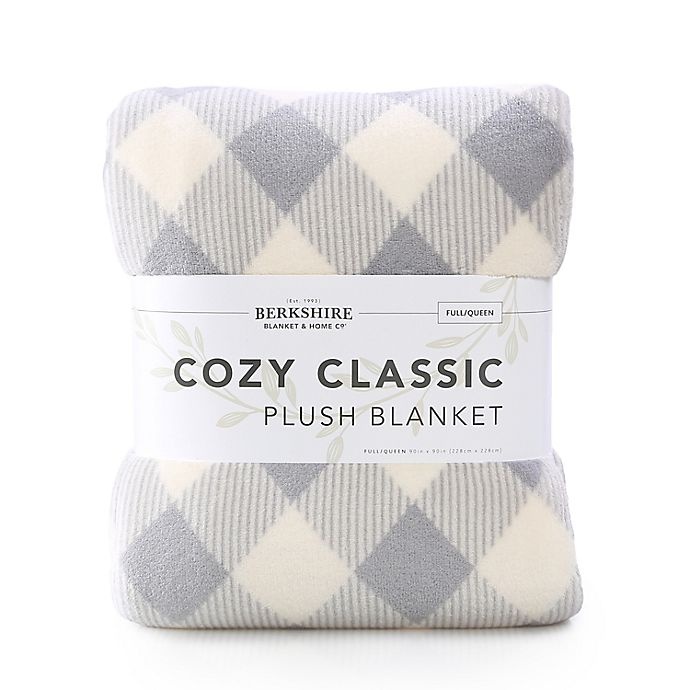 slide 3 of 3, Berkshire Blanket Serasoft Full/Queen Plush Blanket - Grey Plaid, 1 ct