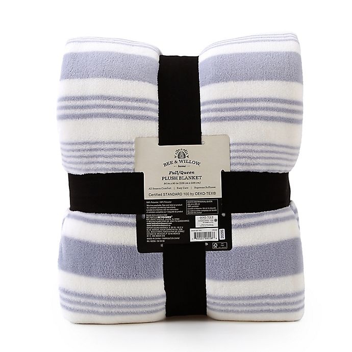 slide 3 of 4, Bee & Willow Home Striped Plush Full/Queen Blanket - Blue, 1 ct