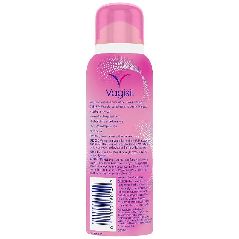 slide 6 of 6, Vagisil Odor Block Feminine Dry Wash Deodorant Spray for Women - 2.6oz, 2.6 oz
