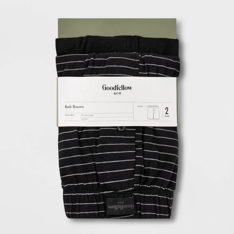 slide 2 of 2, Men's Striped 2pk Knit Boxer - Goodfellow & Co™ Black M, 2 ct