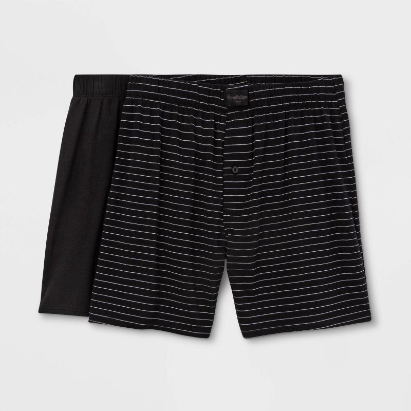 slide 1 of 2, Men's Striped 2pk Knit Boxer - Goodfellow & Co™ Black M, 2 ct
