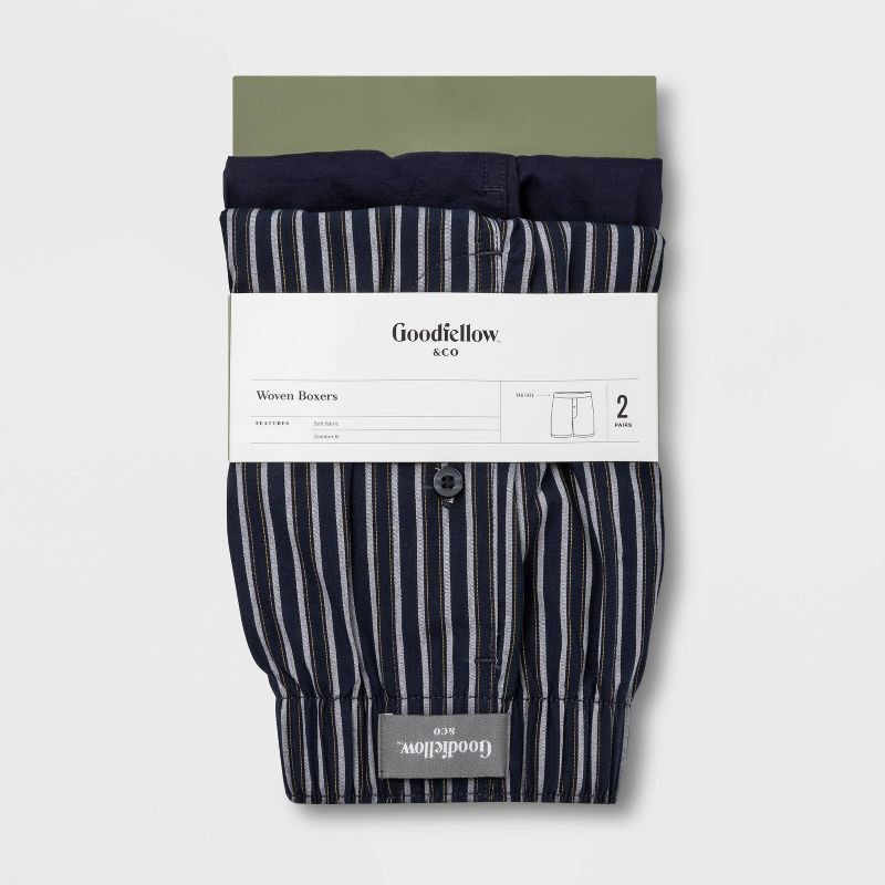 slide 2 of 2, Men's Striped Woven 2pk Boxer - Goodfellow & Co™ Navy S, 2 ct