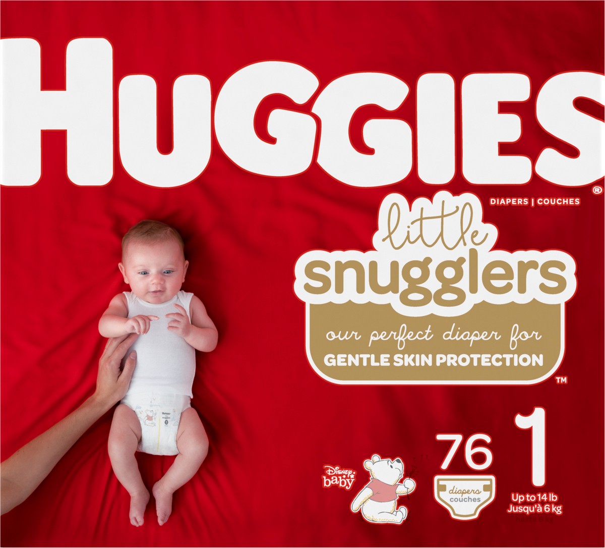 slide 6 of 9, Huggies Little Snugglers Baby Diapers, Size 1, 76 Ct, 76 ct