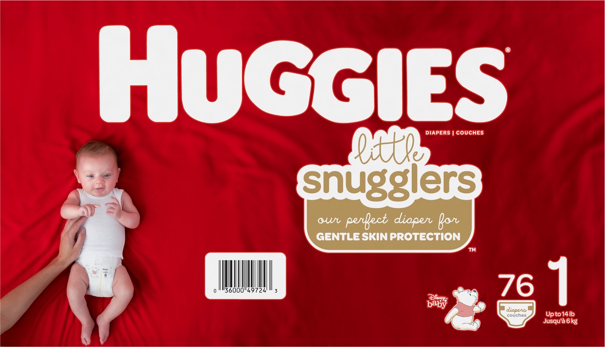 slide 7 of 9, Huggies Little Snugglers Baby Diapers, Size 1, 76 Ct, 76 ct