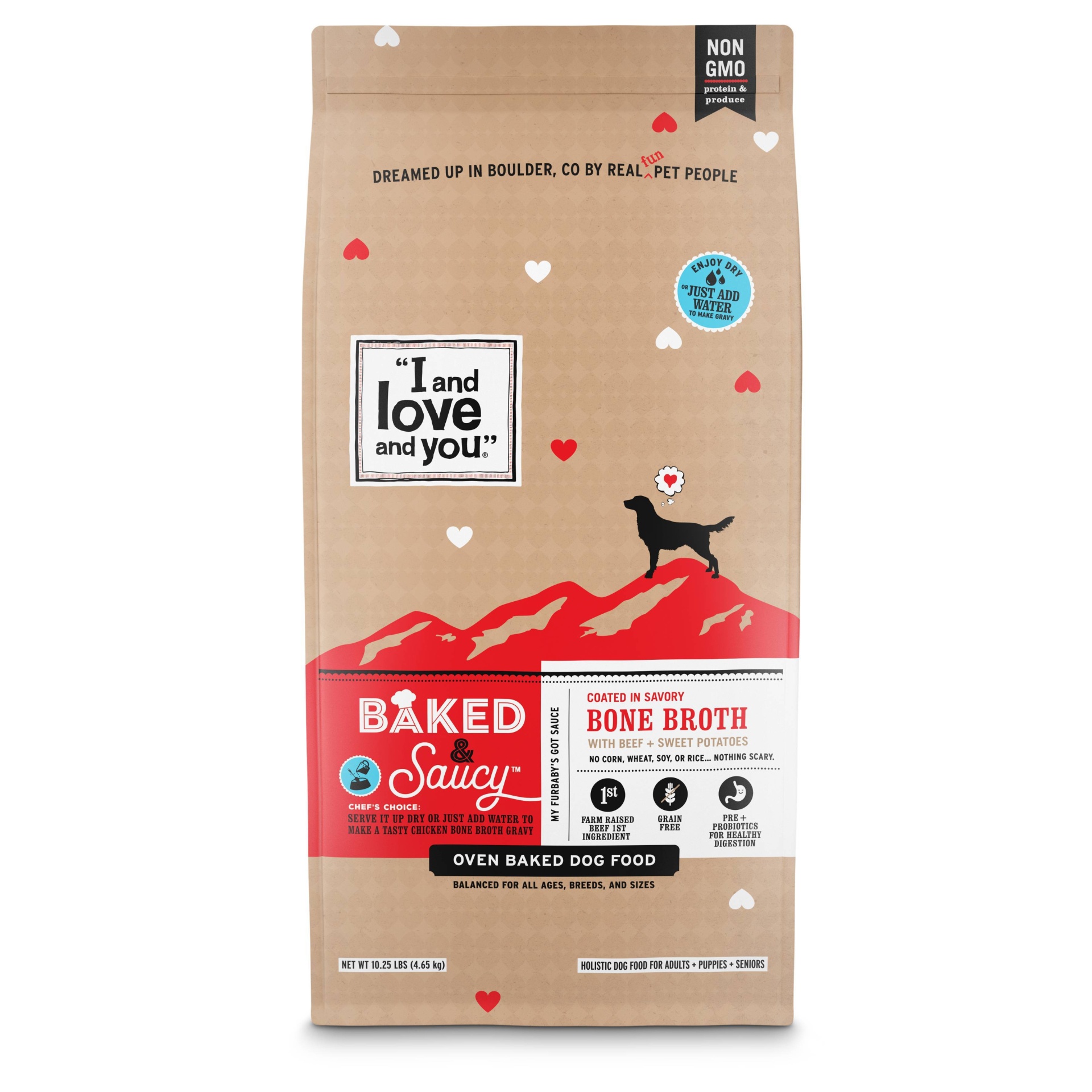 slide 1 of 3, I and Love and You Baked & Saucy Grain Free with Beef & Sweet Potatoes Holistic Dry Dog Food - 10.25lbs, 10.25 lb