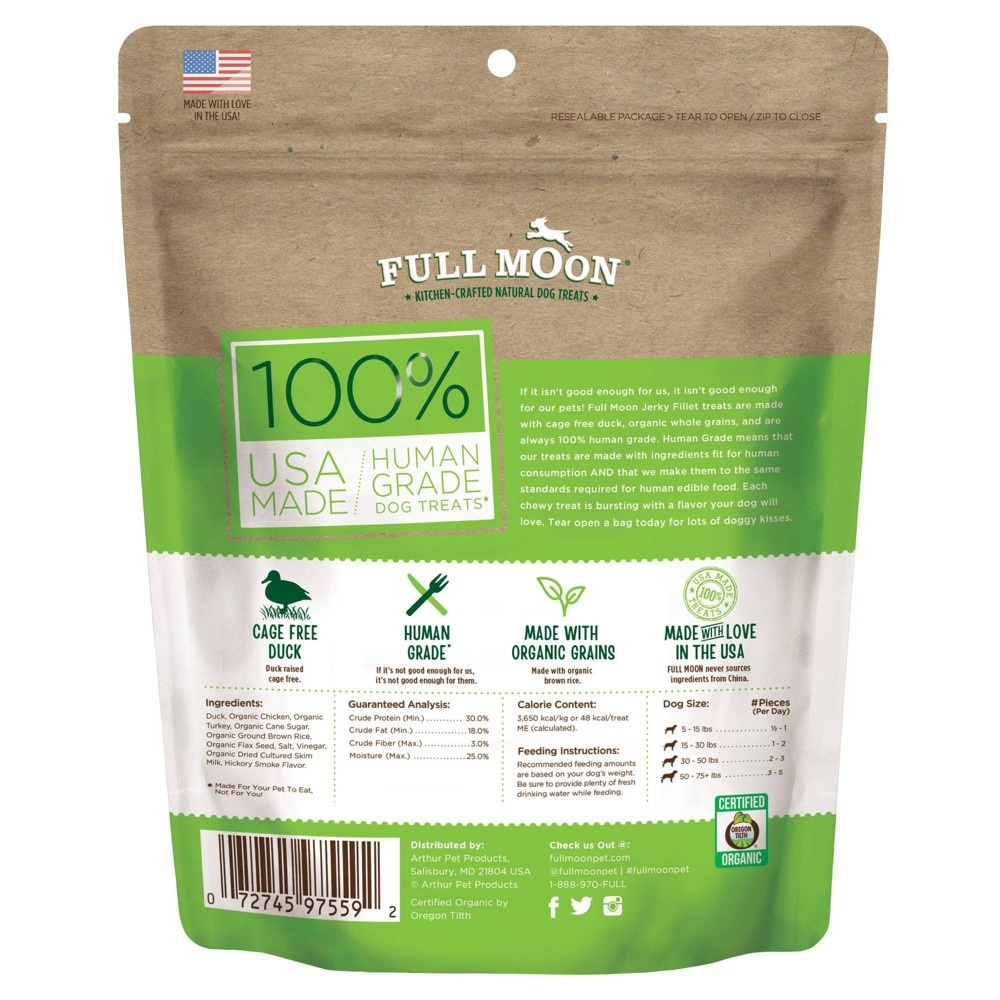 slide 4 of 4, Full Moon Duck Jerky Fillet Dog Treats, 8 oz