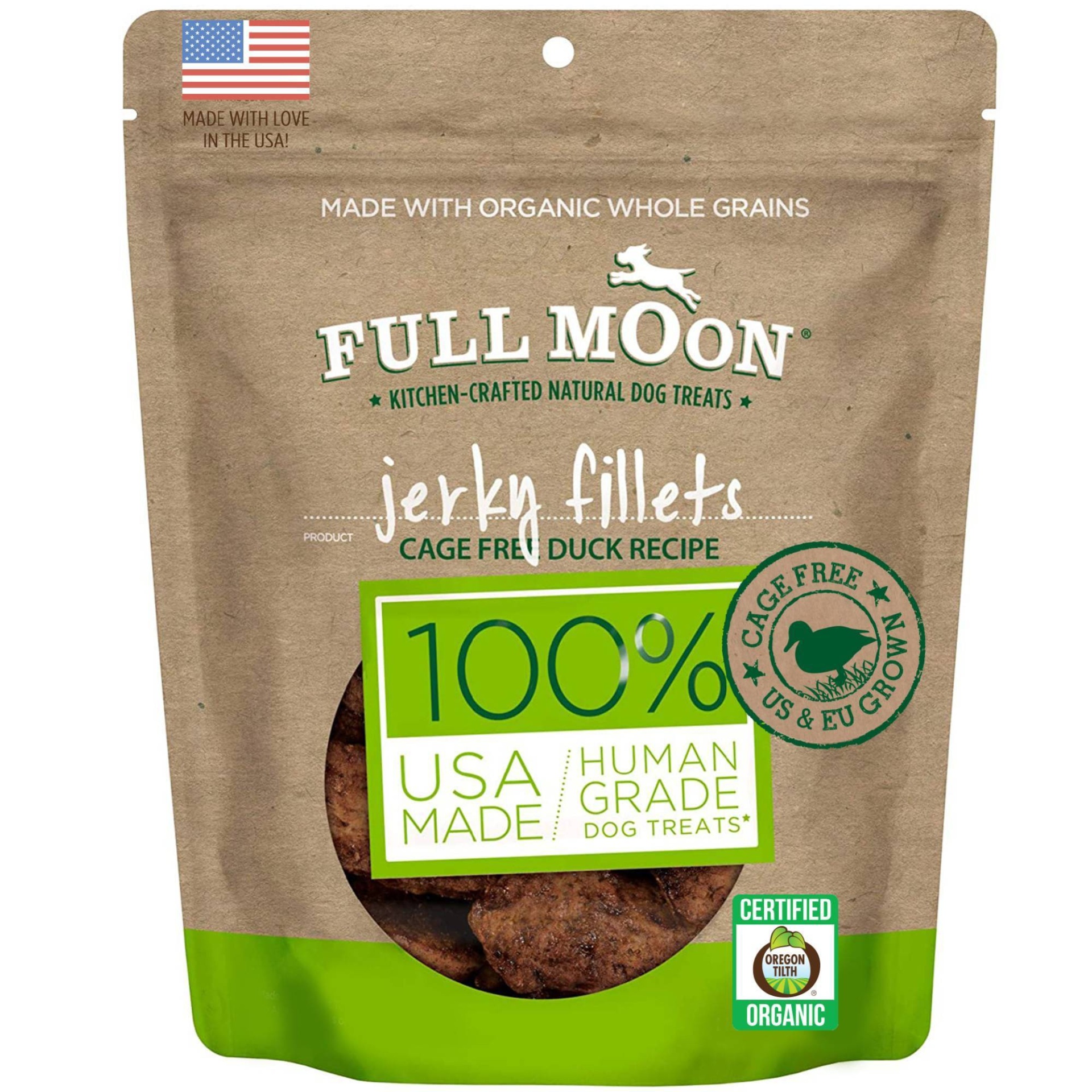 slide 1 of 4, Full Moon Duck Jerky Fillet Dog Treats, 8 oz