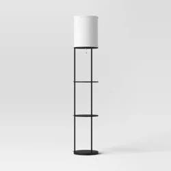 56"x11" Shelf Floor Lamp Black - Room Essentials™: Pull-Chain, Round Base, Cylindrical Shade