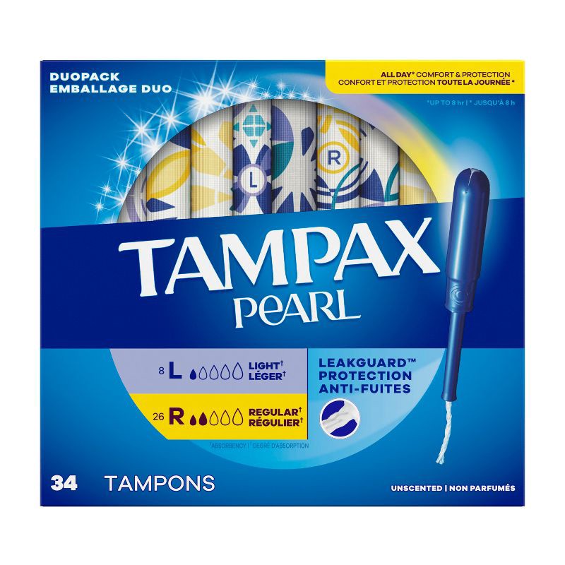 slide 14 of 14, Tampax Pearl with LeakGuard Braid Duo Pack Unscented Tampons - Light/Regular Absorbency - 34ct, 34 ct