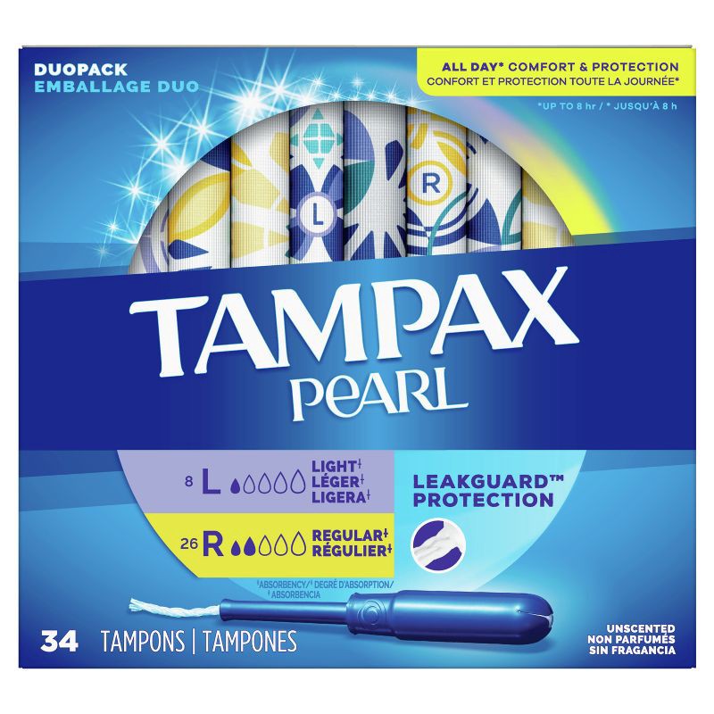 slide 9 of 10, Tampax Pearl with LeakGuard Braid Duo Pack Unscented Tampons - Light/Regular Absorbency - 34ct, 34 ct