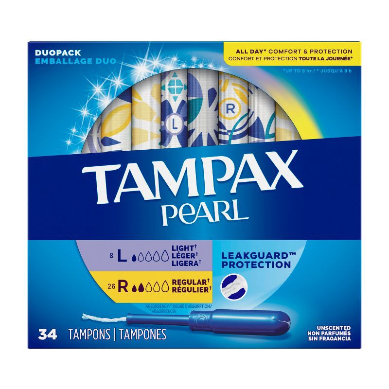 slide 10 of 10, Tampax Pearl with LeakGuard Braid Duo Pack Unscented Tampons - Light/Regular Absorbency - 34ct, 34 ct