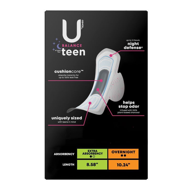 slide 2 of 7, U by Kotex Balance Sized for Teens Ultra-Thin Pads with Wings - Overnight - Unscented - 24ct, 24 ct