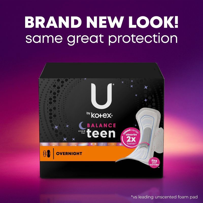 slide 3 of 9, U by Kotex Balance Sized for Teens Ultra-Thin Pads with Wings - Overnight - Unscented - 24ct, 24 ct