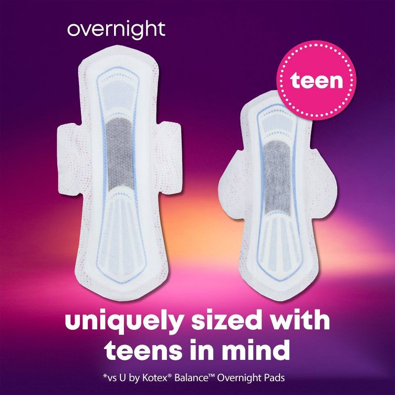 slide 5 of 9, U by Kotex Balance Sized for Teens Ultra-Thin Pads with Wings - Overnight - Unscented - 24ct, 24 ct