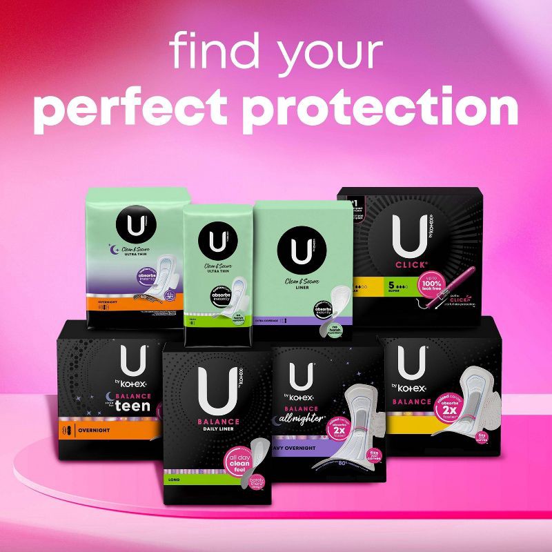 slide 11 of 11, U by Kotex Balance Sized for Teens Ultra-Thin Pads with Wings - Overnight - Unscented - 24ct, 24 ct