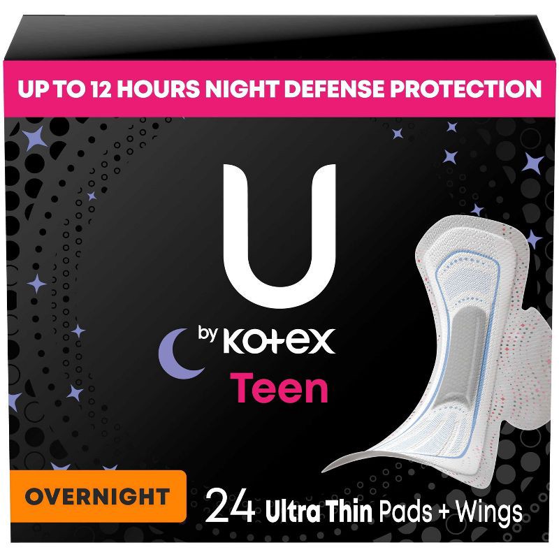 slide 1 of 11, U by Kotex Balance Sized for Teens Ultra-Thin Pads with Wings - Overnight - Unscented - 24ct, 24 ct