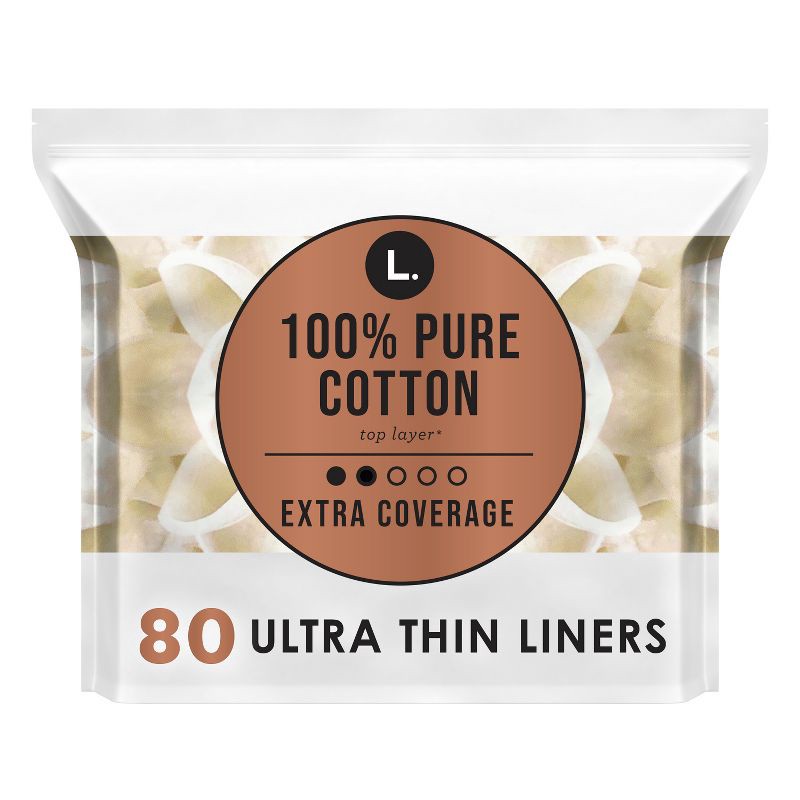 slide 1 of 10, L . Organic Cotton Topsheet Ultra Thin Extra Coverage Panty Liners - 80ct, 80 ct