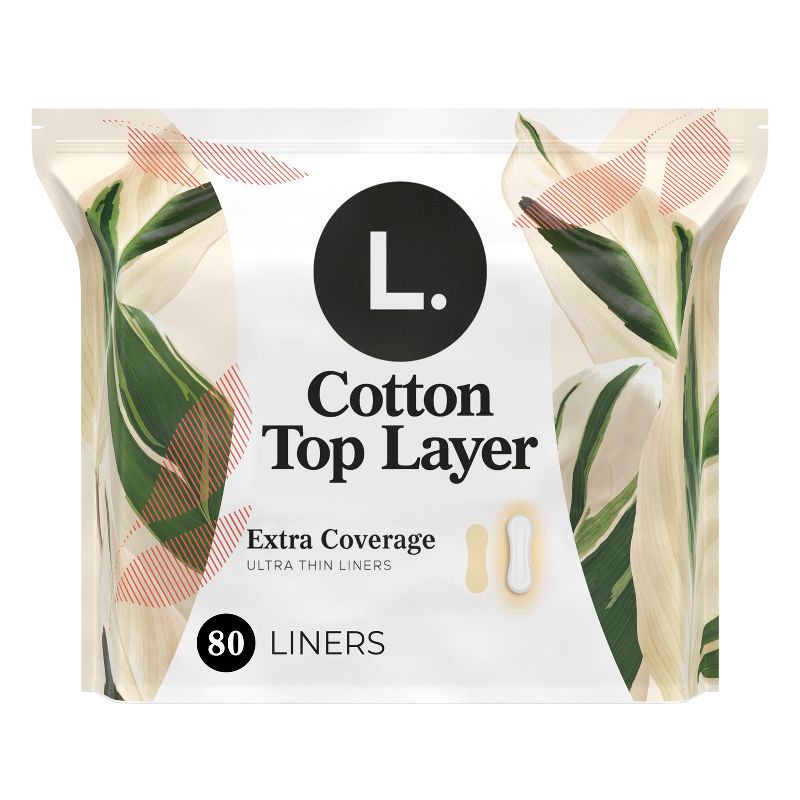 slide 12 of 13, L . Cotton Topsheet Ultra Thin Extra Coverage Panty Liners - 80ct, 80 ct