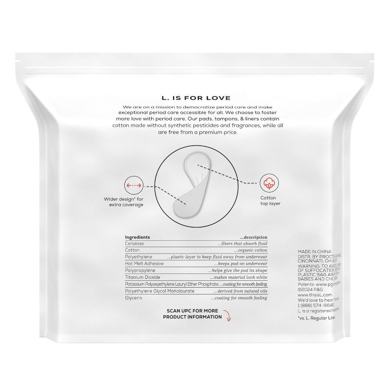 slide 13 of 13, L . Cotton Topsheet Ultra Thin Extra Coverage Panty Liners - 80ct, 80 ct