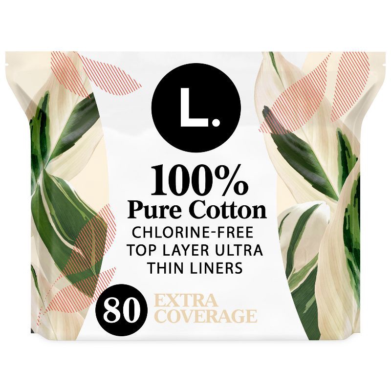 slide 1 of 9, L . Cotton Topsheet Ultra Thin Extra Coverage Panty Liners - 80ct, 80 ct