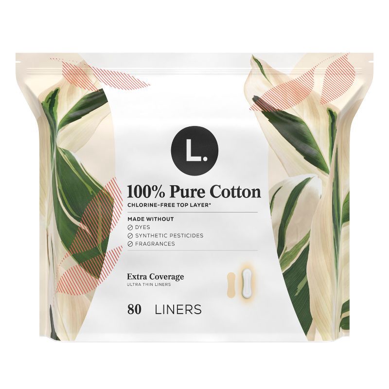 slide 10 of 10, L . Organic Cotton Topsheet Ultra Thin Extra Coverage Panty Liners - 80ct, 80 ct