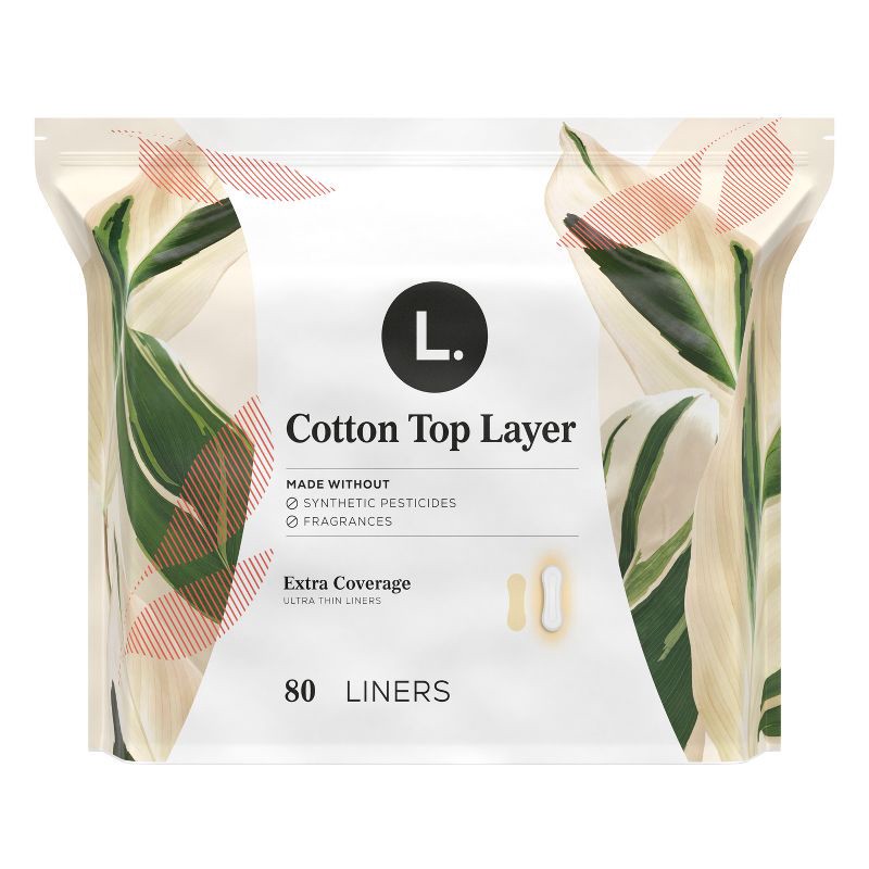 slide 11 of 13, L . Cotton Topsheet Ultra Thin Extra Coverage Panty Liners - 80ct, 80 ct