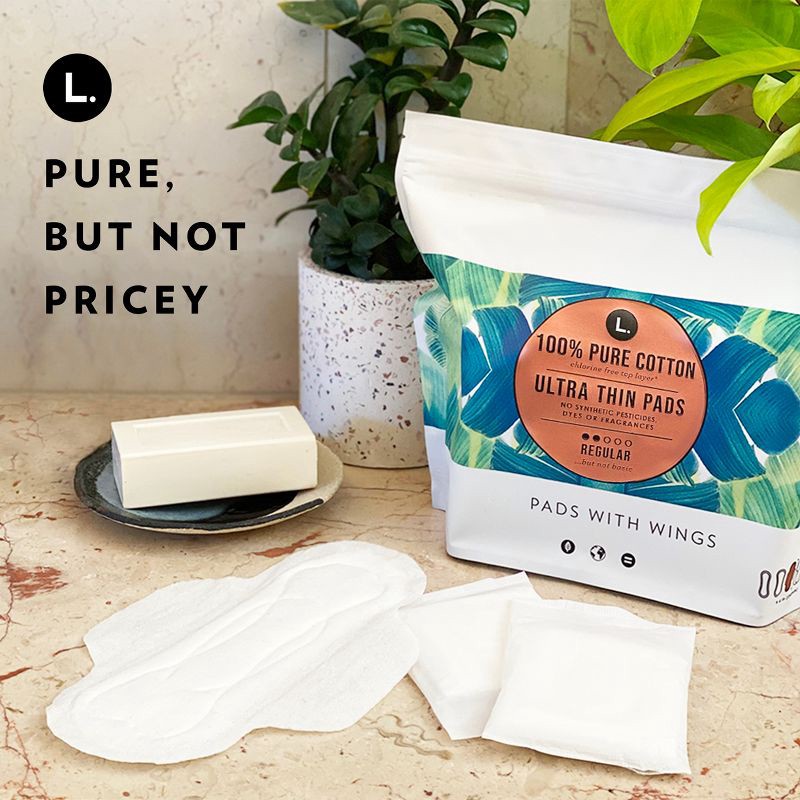 slide 6 of 10, L . Organic Cotton Topsheet Ultra Thin Regular Absorbency Pads with Wings - 56ct, 56 ct