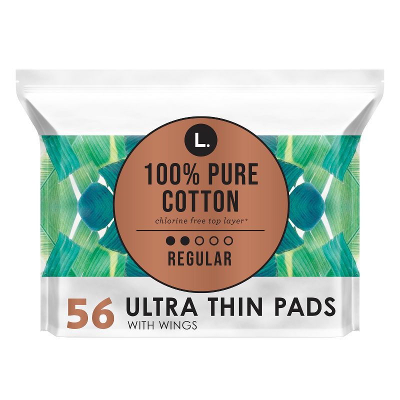 slide 1 of 10, L . Organic Cotton Topsheet Ultra Thin Regular Absorbency Pads with Wings - 56ct, 56 ct