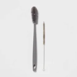 2pc Bottle Brush & Straw Brush Set (Pewter Matte) - Room Essentials™