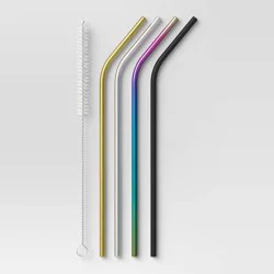 4pk Stainless Steel Angled Straws (Black Gold SS Rainbow) - Room Essentials