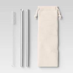 2pk Stainless Steel Smoothie Straws with Brush & Linen Bag - Room Essentials