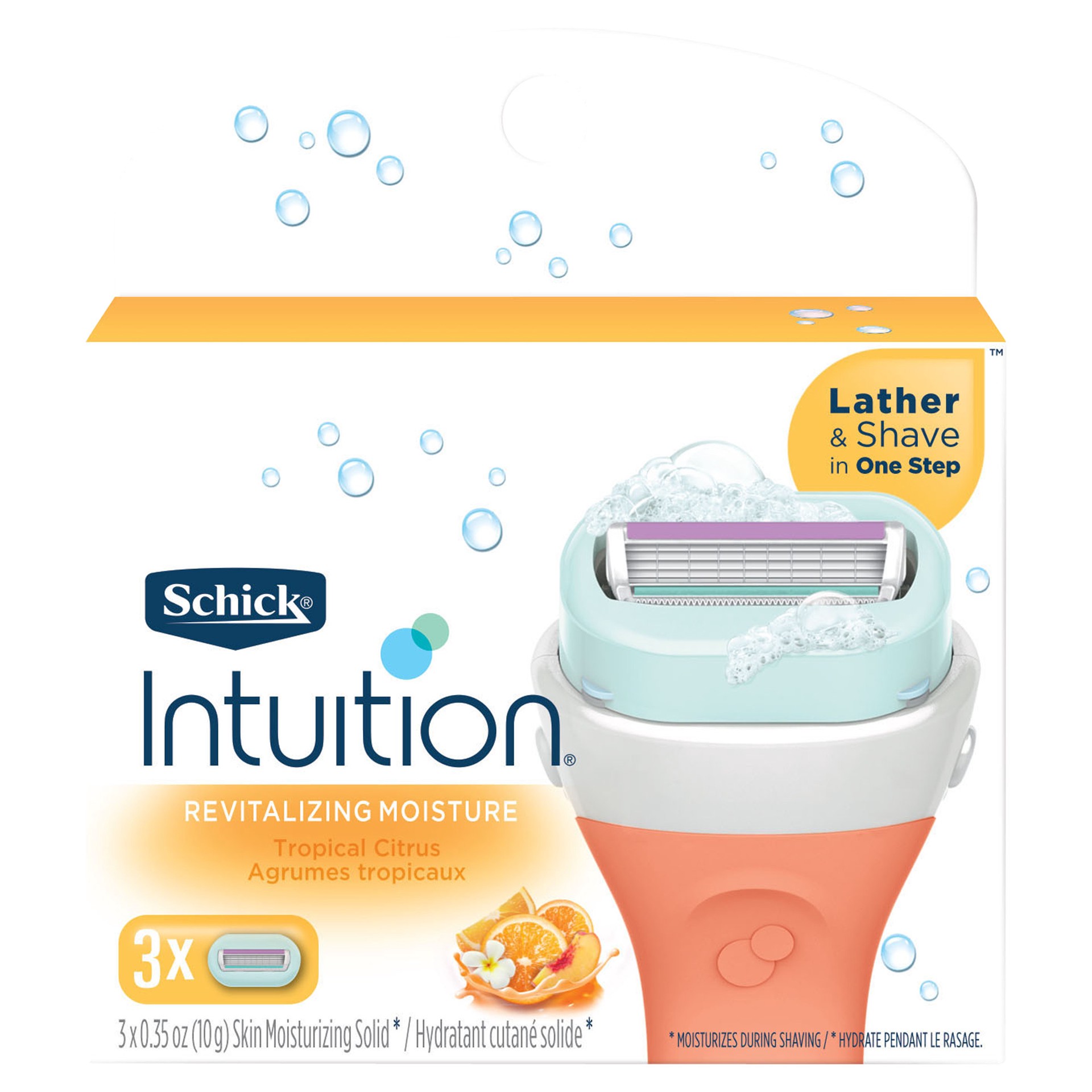 slide 1 of 4, Schick Intuition Revitalizing Moisture With Tropical Citrus Extracts Women's Refill Razor Blades, 3ct, 3 ct