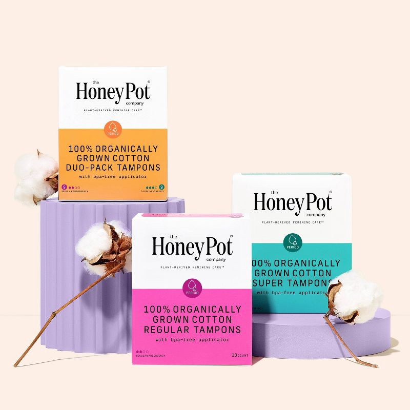 slide 3 of 7, The Honey Pot Company, Organic Cotton Super Applicator Tampons - 18ct, 18 ct