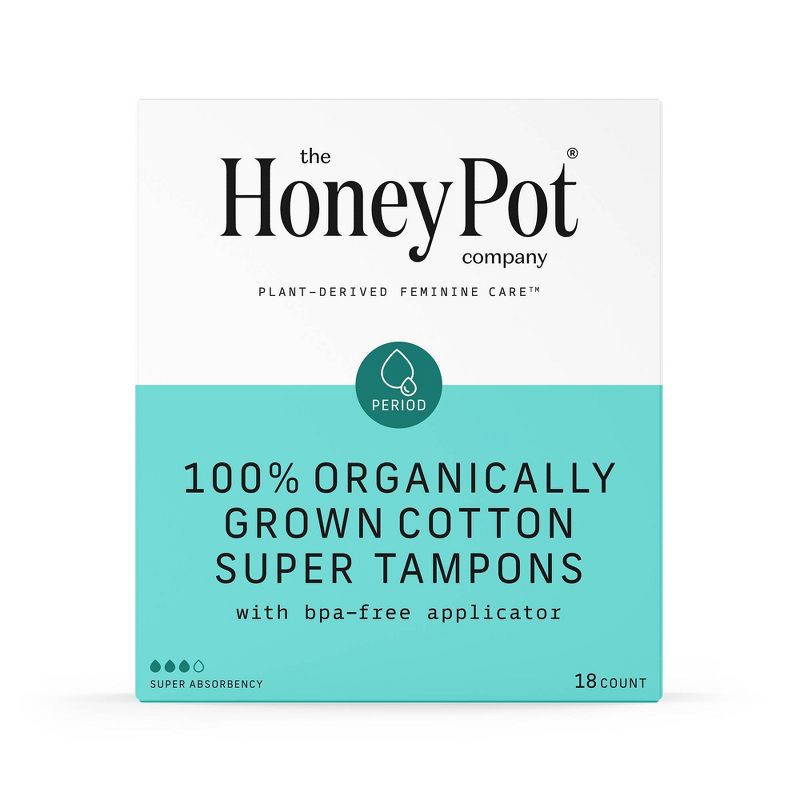 slide 1 of 7, The Honey Pot Company, Organic Cotton Super Applicator Tampons - 18ct, 18 ct