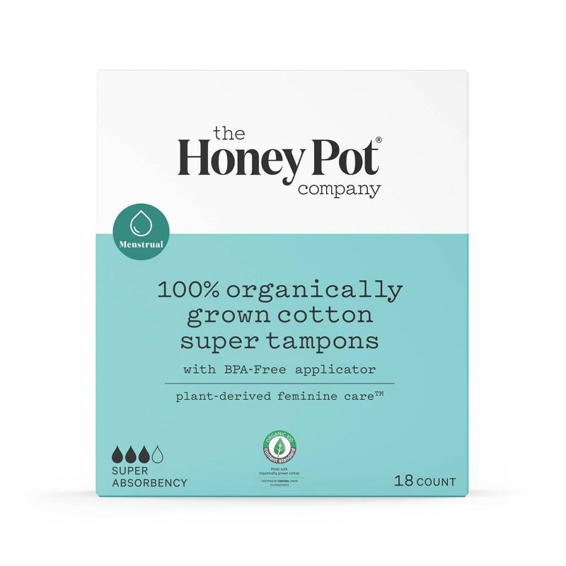 slide 1 of 7, The Honey Pot Company, Organic Cotton Super Applicator Tampons - 18ct, 18 ct