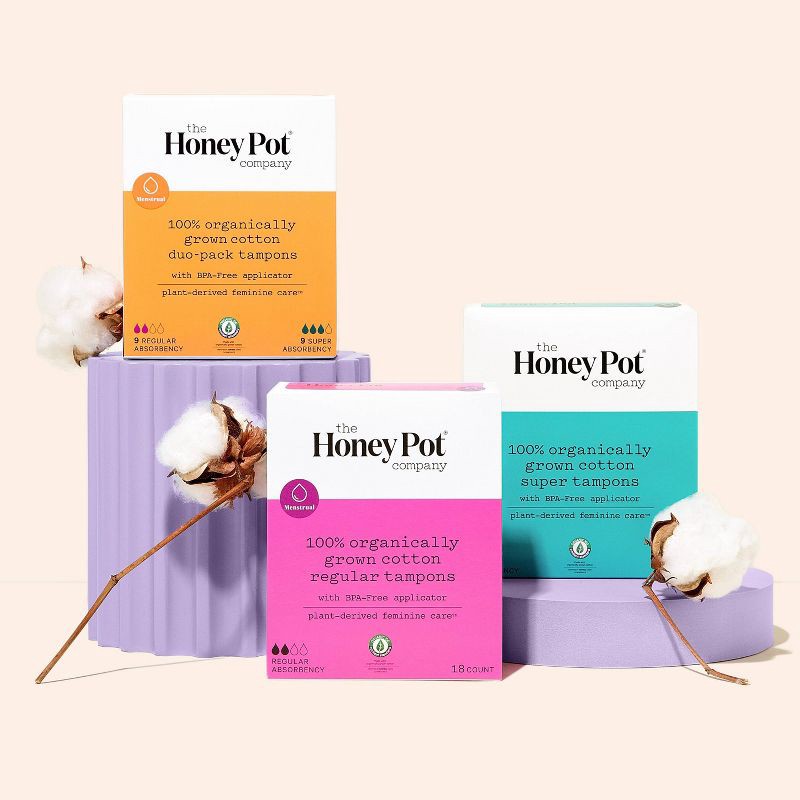 slide 5 of 8, The Honey Pot Company, Organic Cotton Duo-Pack Applicator Tampons - 18ct, 18 ct