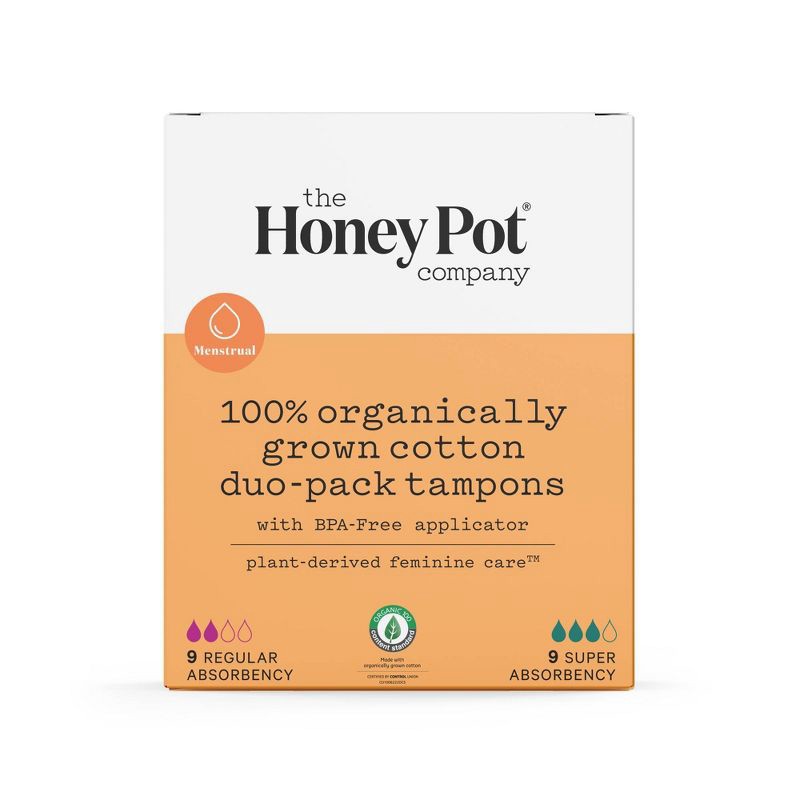 slide 1 of 8, The Honey Pot Company, Organic Cotton Duo-Pack Applicator Tampons - 18ct, 18 ct
