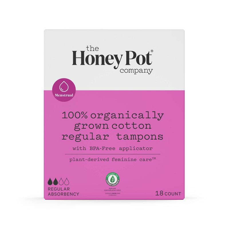 slide 1 of 8, The Honey Pot Company, Organic Cotton Regular Applicator Tampons - 18ct, 18 ct