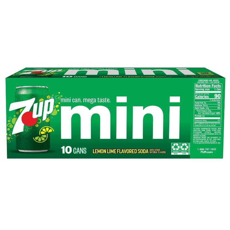 slide 13 of 14, 7UP Lemon Lime Flavored Soda - 10pk/7.5 fl oz Mini Cans, 10 ct; 7.5 fl oz