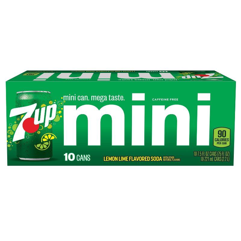 slide 9 of 14, 7UP Lemon Lime Flavored Soda - 10pk/7.5 fl oz Mini Cans, 10 ct; 7.5 fl oz