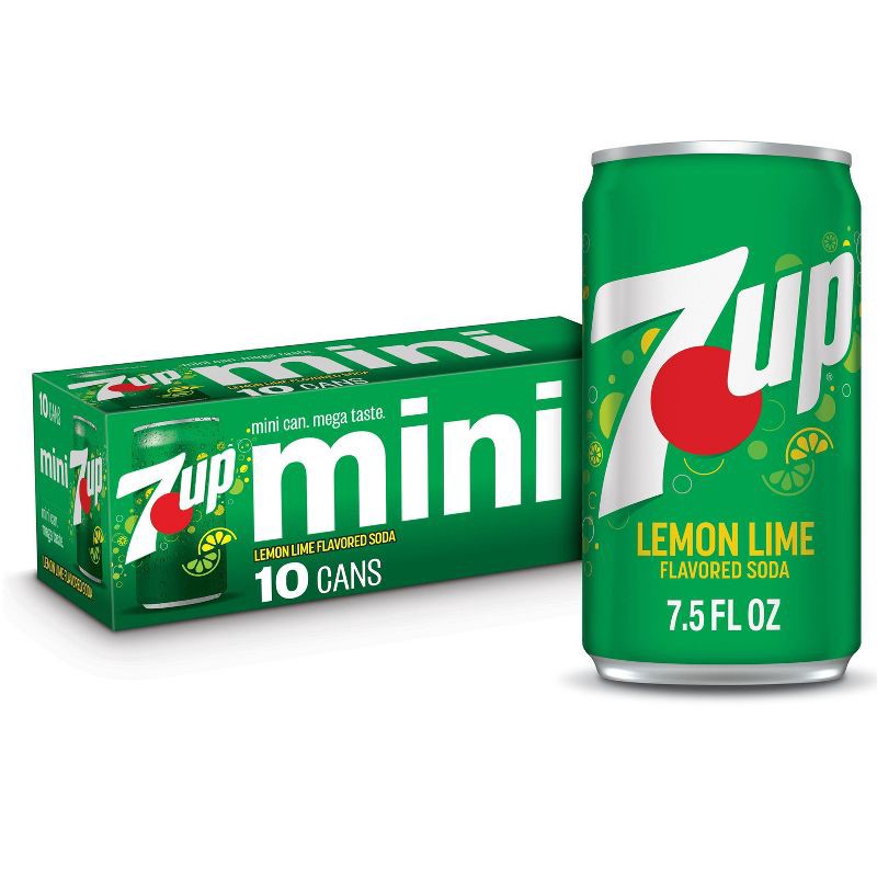 slide 1 of 14, 7UP Lemon Lime Flavored Soda - 10pk/7.5 fl oz Mini Cans, 10 ct; 7.5 fl oz